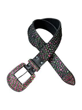 MICHAEL MORRISON Swarovski WICKED Leather Belt Rhinestone Pink Green Cowgirl S/M